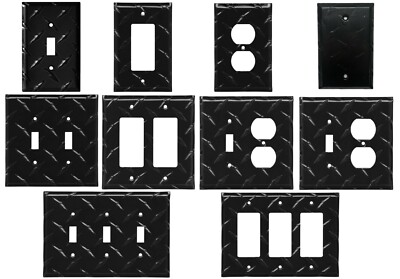 #ad Diamond Plate BLACK Aluminum Wall Switch Plate Outlet Cover Toggle Rocker Garage $3.99