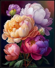 Peony Bouquet 3 - Counted Cross Stitch Patterns - Color  BW Symbols