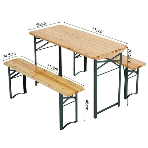 4FT 3pcs/Set Wooden Table and Bench Set For Kitchen Breakfast Outdoor Furniture - Picture 3 of 13