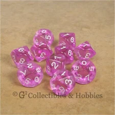 NEW 10 D10 Transparent Orchid RPG D&D Vampire Game Dice Set in Tube Ten Sided