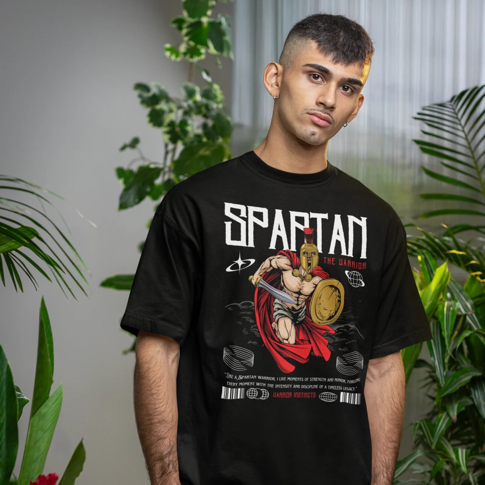 Men graphic text printed oversized black T-shirt