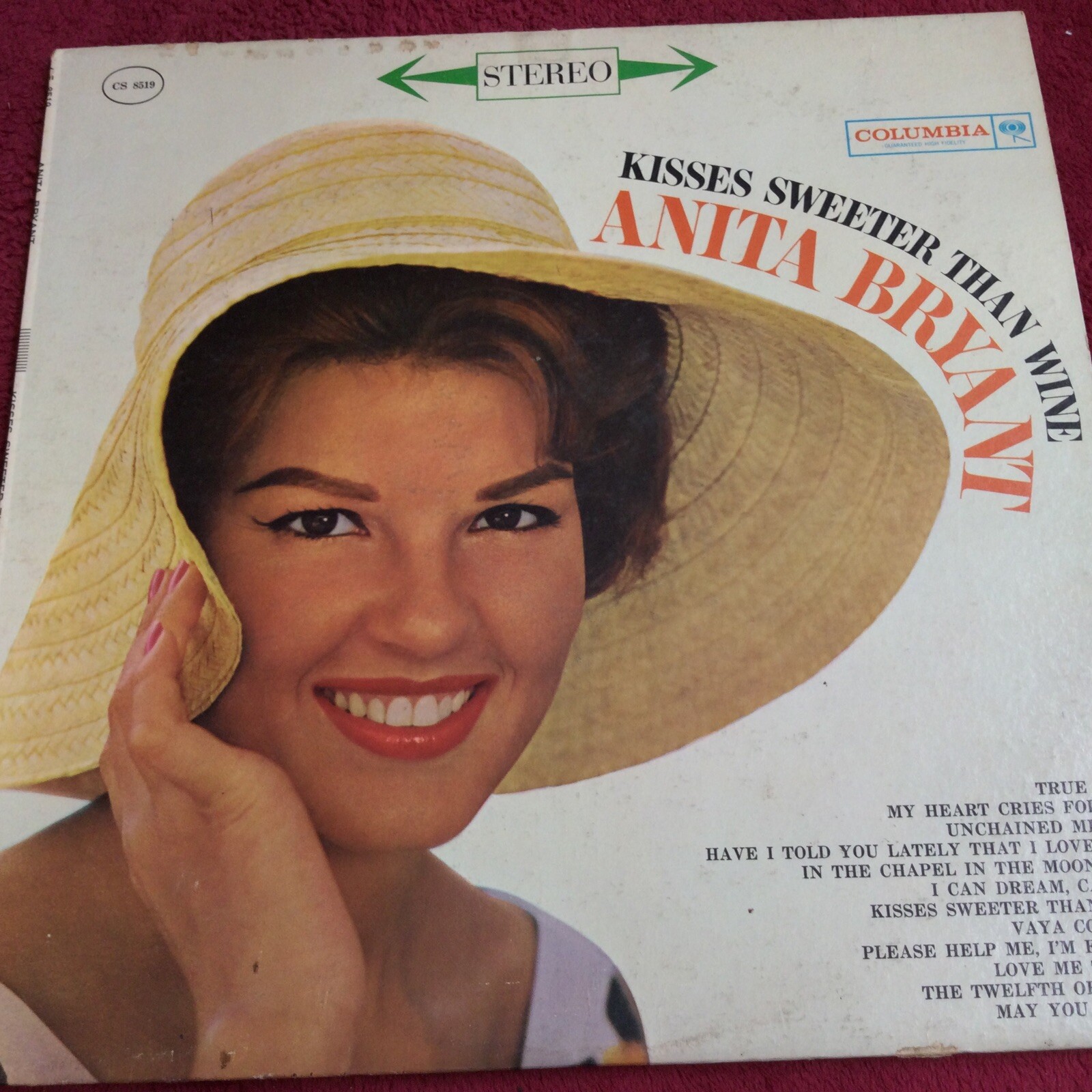 1961 Anita Bryant “Kisses Sweeter Than Wine” Columbia CS-8519 LP - VG++