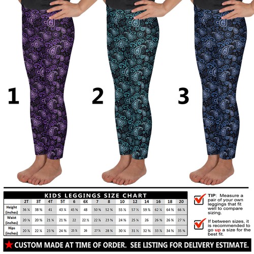 Kids Paisley Leggings #1 - Baby Girls Boys Teens Retro Floral Art Fashion Gift - Picture 11 of 29