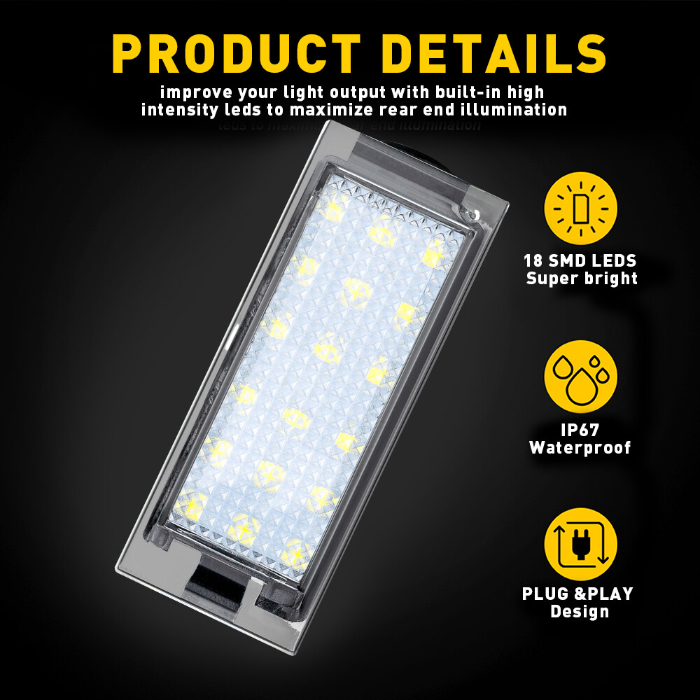 RZG Lot de 2 éclairages LED pour plaque d'immatriculation Blanc Canbus pour Movano B Vivaro X82 Talento MB Citan 415 Fortwo Forfour 453