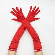 New Womens Faux Pearls Silky Decor Party Gloves Opera Gloves Black Satin Gloves