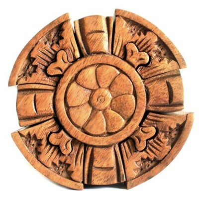Magische Holzpuzzle Box - verstecktes Fach - rundes Blütenblatt - schnelle Lieferung