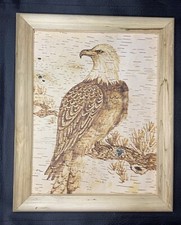 Birch Bark Wood Burning Pyrography - The American Eagle on the tree