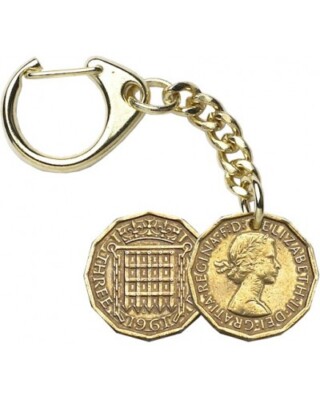 Elizabeth II Threepence Schlüsselanhänger Aus Messing Mit Karabinerclip