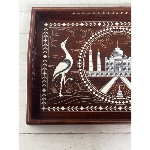 Taj Mahal Inlaid handmade Wooden Service Tray With Handles - 第 2/8 張圖片