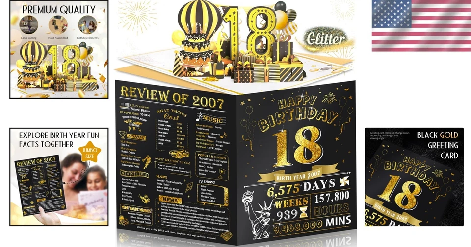 女孩男孩18岁生日卡,超大弹出有趣18岁生日卡... — 第 2/4 张图片