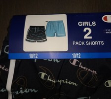 NEW Girls 2 Pack Champion Active Shorts Size 10-12 Blue/Black