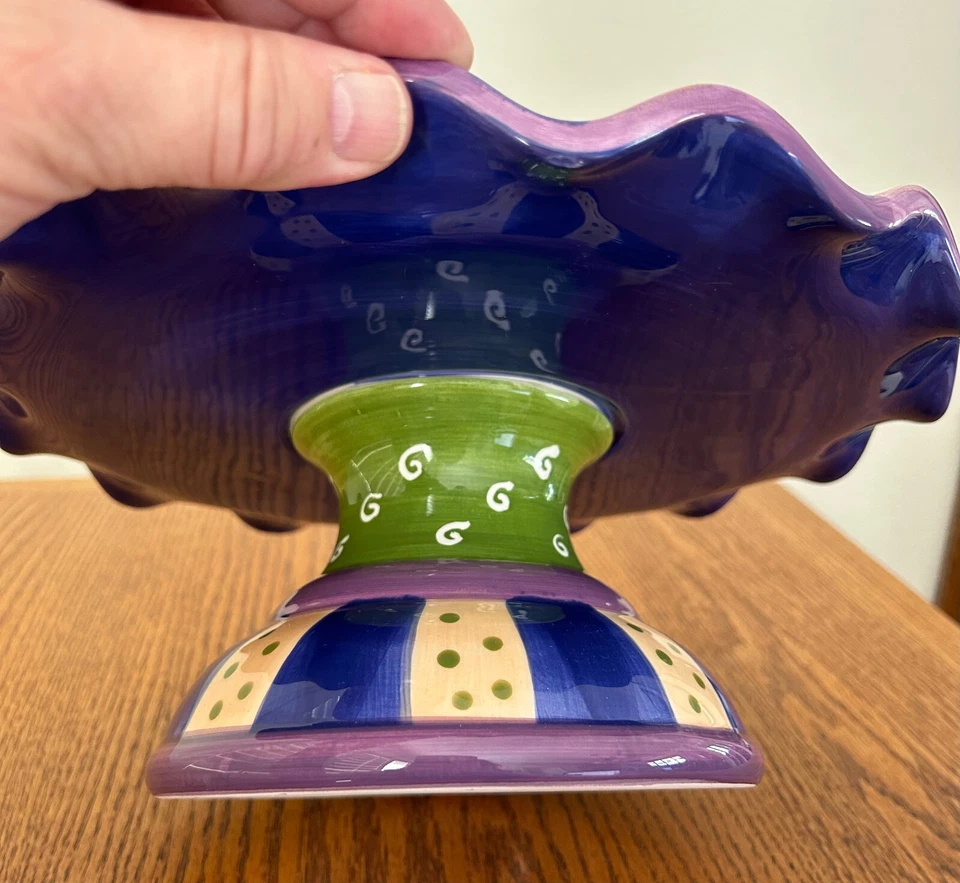 Suporte para bolo vintage PEDESTAL Gantz Bella Casa PÊRA uvas maçã bolinhas azuis EXCELENTE! - Imagem 2 de 4