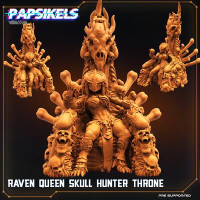 3D Printed Papsikels Cyberpunk Sci-Fi Raven Queen Hunter Skull Throne - 28mm