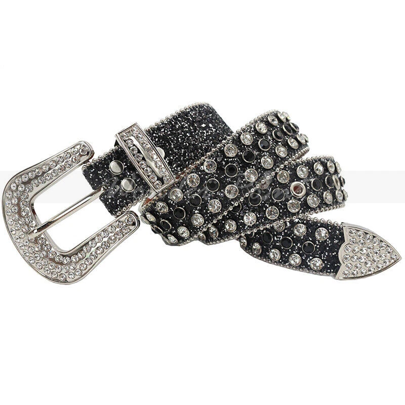 Silver Western Rhinestone Belt, Studded Diamond Belt, Men and Women