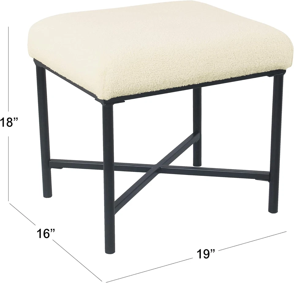 Square Metal Ottoman - Cream Faux Sheepskin - Image 3 of 4