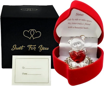 SAFRI Best Sister Gift Glass bear Red Heart Box for Special Birthday Present