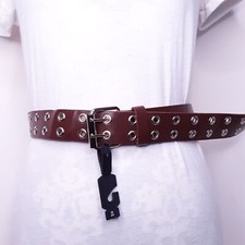 Chocolate Brown Genuine Leather Double Row Grommet Belt Size Medium