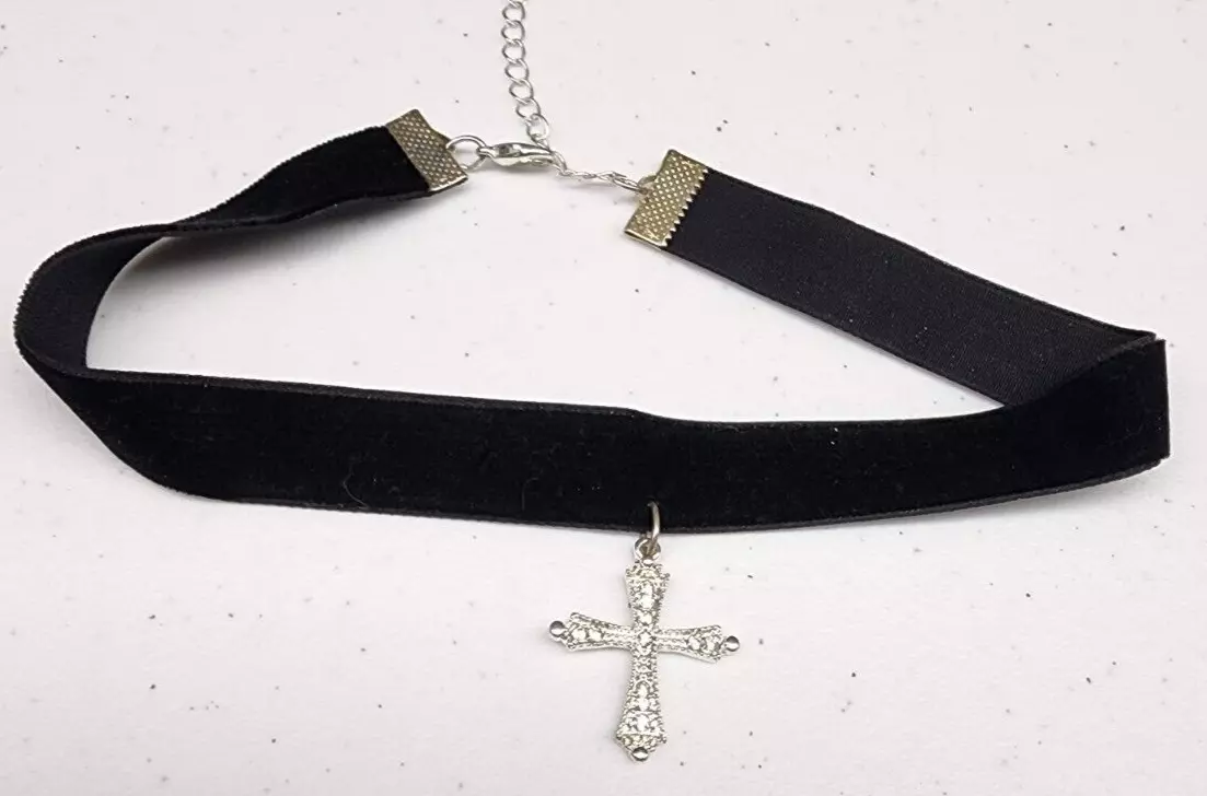 12in Cross Black Velvet Choker Adjustable Necklace