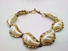 Karu Arke Bracelet PEARL Moonglow Signed Vintage Costume Jewelry Silver TONE