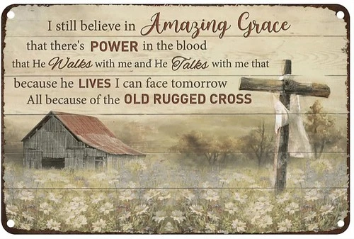 Vintage Tin Metal Signs Home Décor 8x12 All Because Of The Old Rugged Cross God