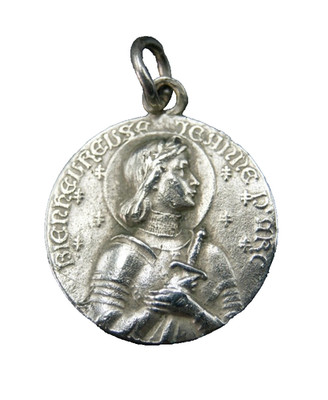   y.1909 Bl. JOAN OF ARC SILVERPLATED MEDAL CHARM PENDANT ART NOUVEAU FRANCE  