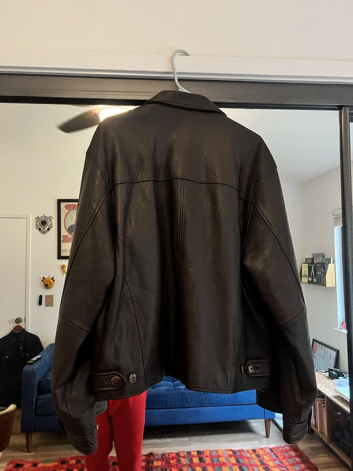 J. Chaqueta de cuero Crew vintage para hombre L marrón Foto 4 de 4