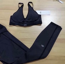 ALO Women's Black Athletic Bra Leggings Set Yoga Gym Athleisure Size M