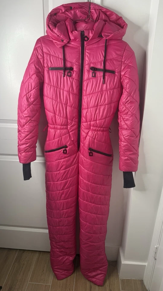 Mono de esquí de invierno acolchado rosa para mujer traje de nieve con capucha talla M  Foto 2 de 4