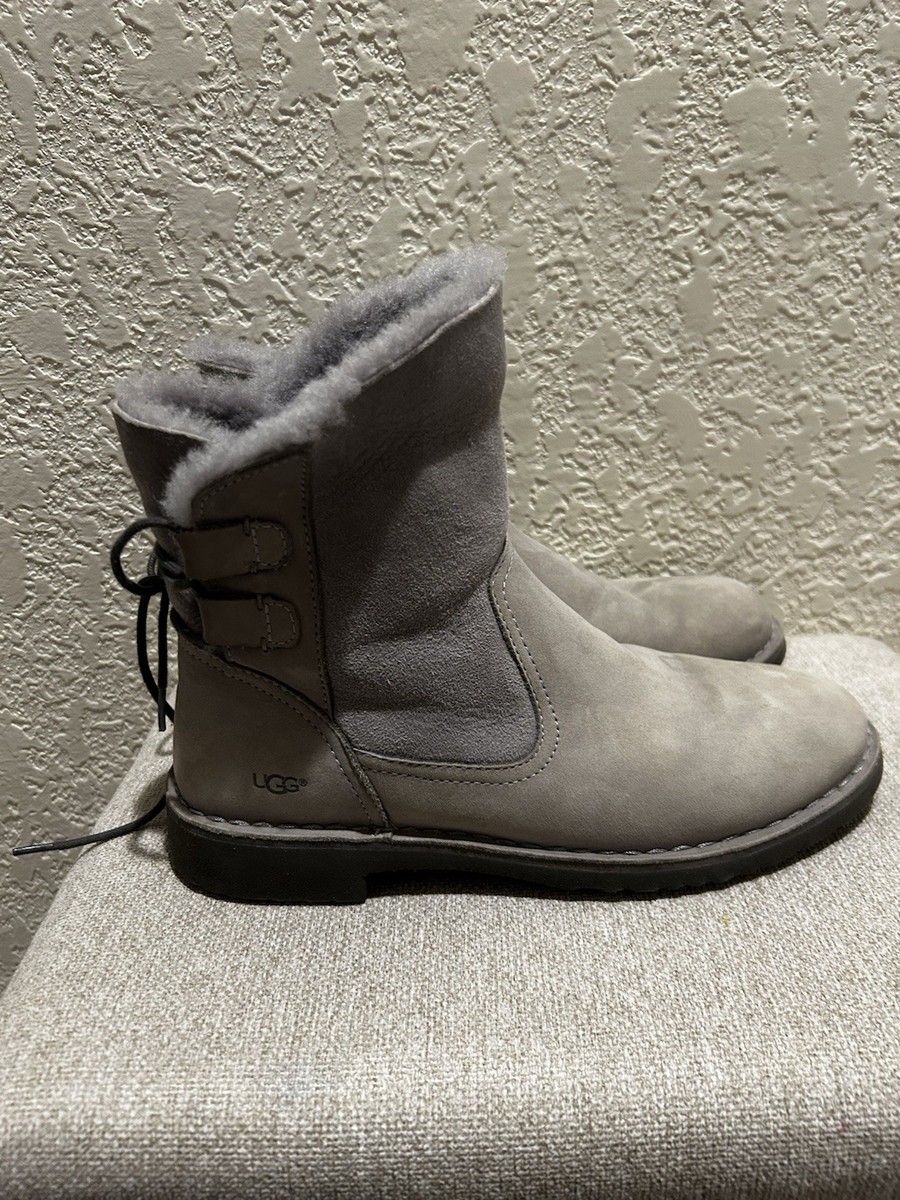 UGG Gray Shearling Lined Lace-Up Ankle Boots Suede Women display picture 1