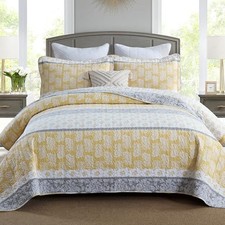 Yellow Quilts Queen Size, Paisley Queen 90"x98" 01-1 Yellow /Grey /White