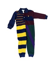 Ralph Lauren Romper Infant 12M Colorblock Rugby Polo One Piece Coverall Striped