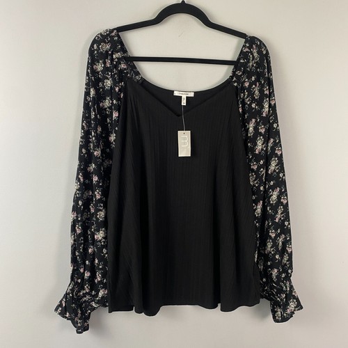 Maurices Bluse mit Blumenärmeln und Herzausschnitt Größe 2X Pullover