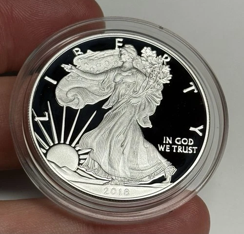 2018-W GEM PROOF American Silver Eagle Dollar in Capsule, $1 U.S. .999 Coin ASE