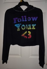 No Boundaries Black Soot Studded Cropped Hoodie Graphic Top Junior SZ L 11-13 
