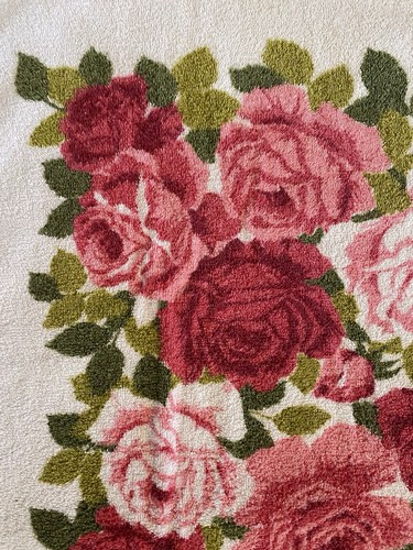 Vintage Cannon Pink Floral Roses Fringe Bath Towel All Cotton New NOS 1960s USA - Bild 10 von 14