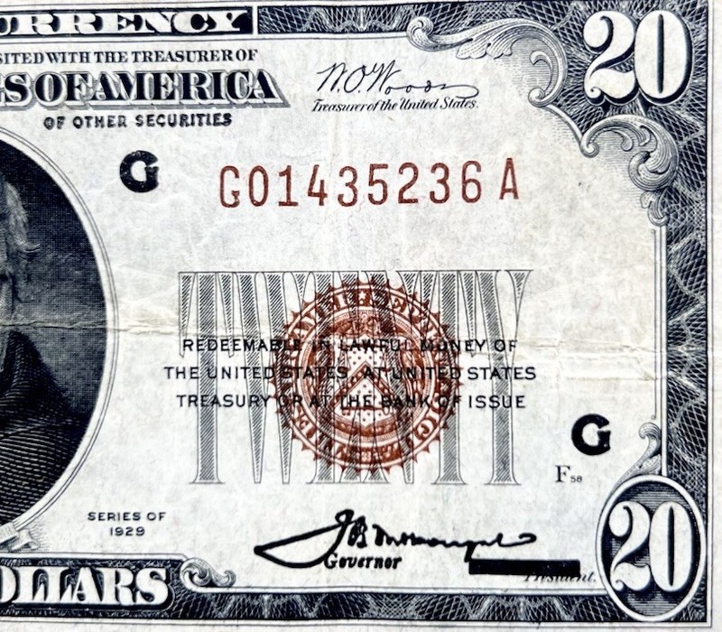 1929 $20 Dollar Bill National Currency Note Chicago Paper Currency Auction