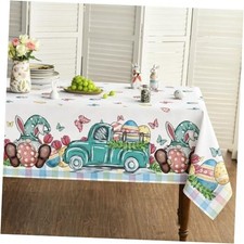 Easter Tablecloth 52 70 Inch, Truck Gnome Easter 52" x 70" Rectangular White