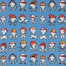 100 Cotton Fabric By The Yard Alexander Henry Sports Skulls Blue
