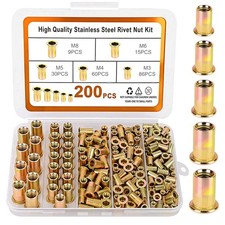 200PCS Metric Rivet Nut Kit M3 M4 M5 M6 M8 Rivnut Threaded Insert Assortment