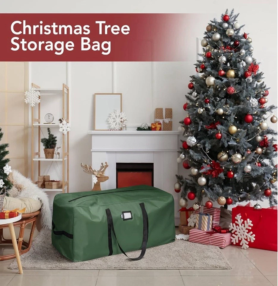 Bolsa de almacenamiento de árbol de Navidad de alta resistencia premium OSTO de hasta 9' verde (65 x 15 x 30") Foto 4 de 4