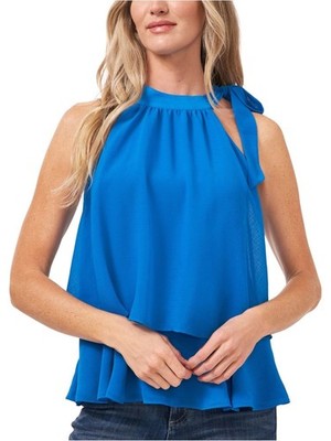 CeCe Bow Halter Tie Tiered Ruffle Crinkle Chiffon Sleeveless Blouse Size XL NWT