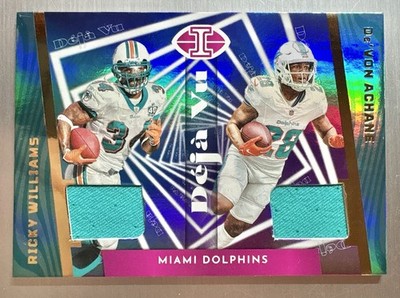 Ricky Williams & De Von Achane 2023 Panini Illusions Deja-Vu Dual Patch Dolphins