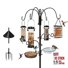 6-Hook Bird Feeding Station, Steel Multi-Feeder Kit Stand for Attracting Wild