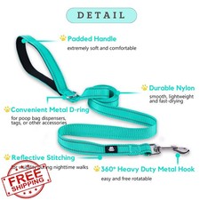 FURRYFECTION Reflective Dog Collar Leash Teal Small Padded Set