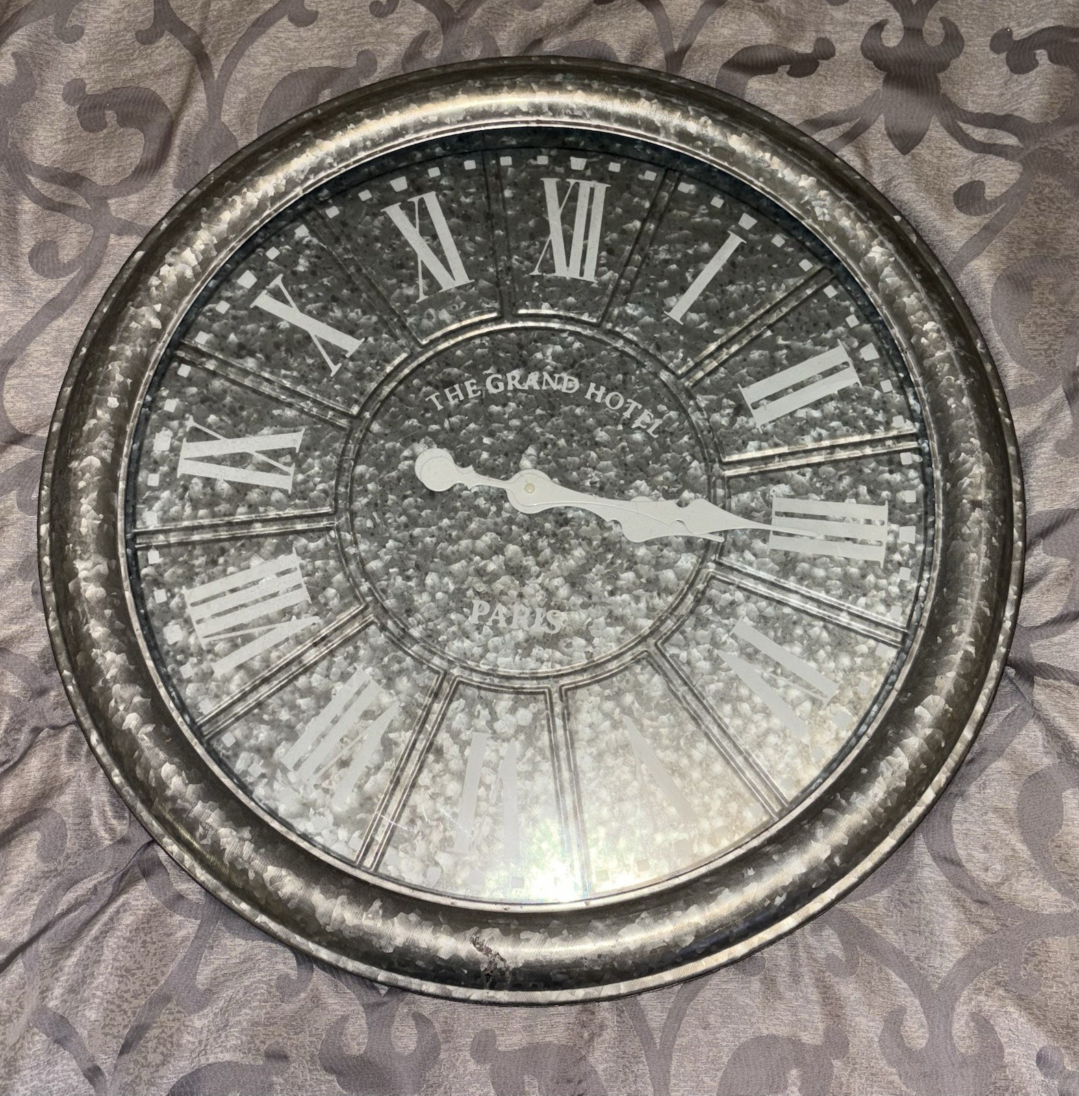 “The Grand Hotel/Paris” Galvanized Wall Clock by J.T. Rose & Co. 28” Dia