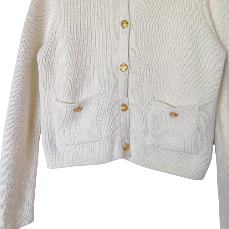 Zara Ivory Ecru Gold Button Knit Cardigan Sweater XL Wool Blend Preppy Old Money - Image 4 of 4