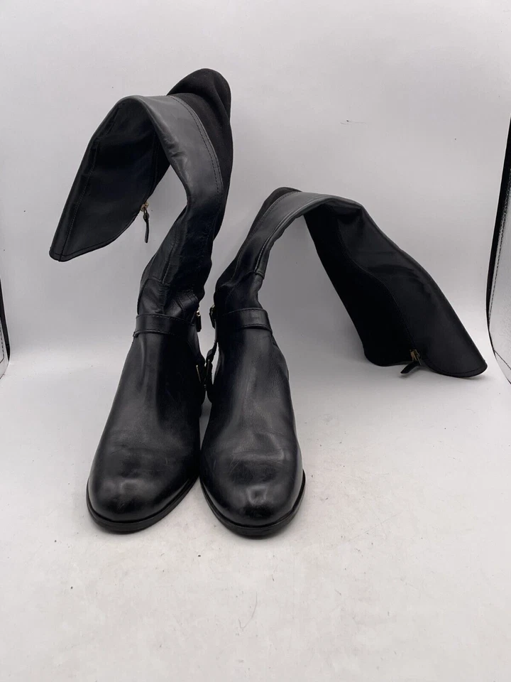 Bota de montar Michael Kors para mujer talla 7,5 M cuero negro hasta la rodilla cremallera lateral Foto 2 de 4