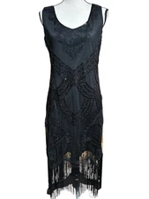 U&S Meet Your Beauty Retro Flapper Tassels Beaded Sequin Dress Sz L Cosplay