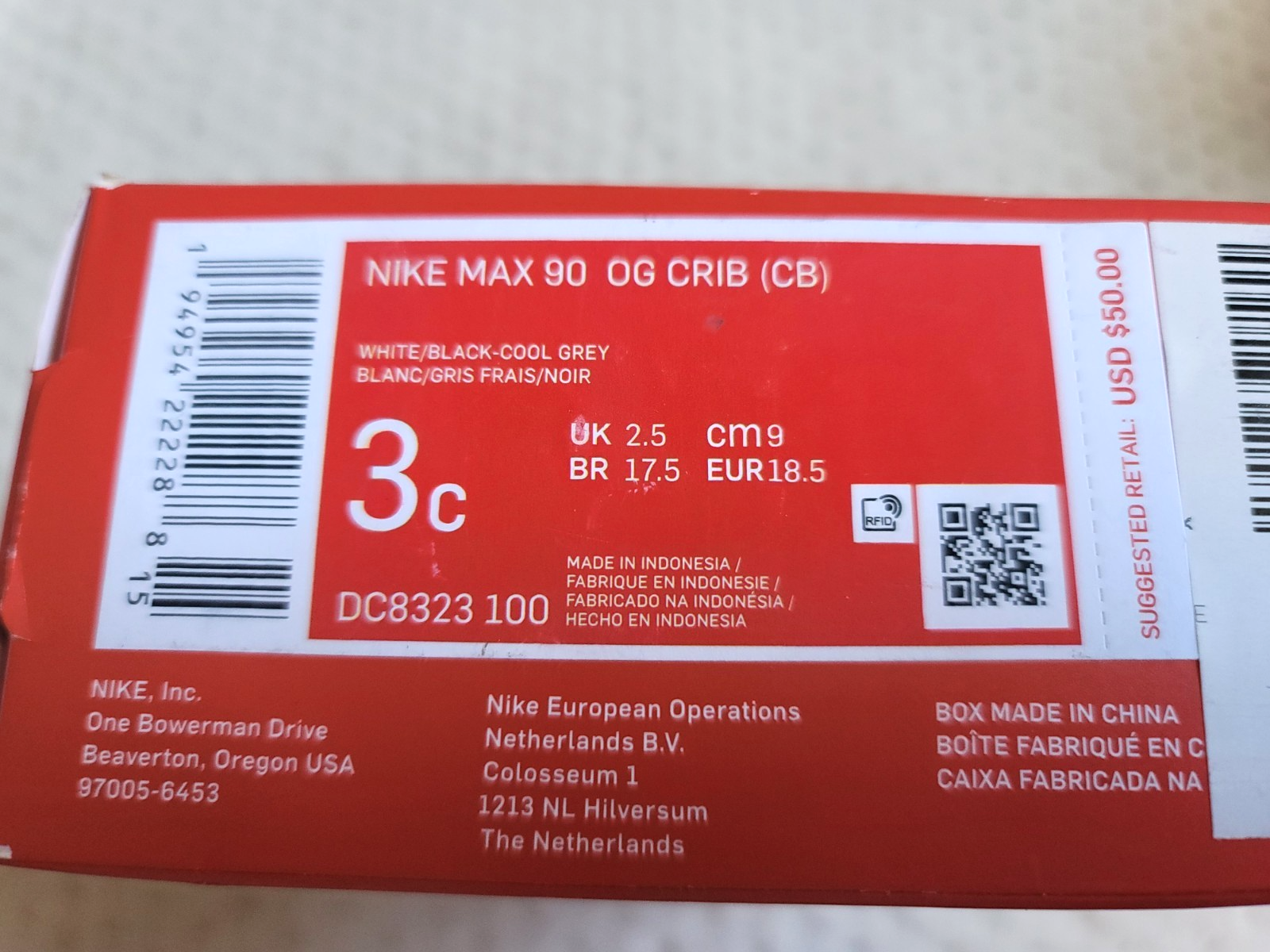 PONY Scarpe culla Nike Air Max 90 Infrared OG nuove con scatola DC8323 100 bianco nero grigio freddo 3C