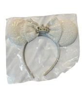 Minnie Mouse Ears Sequined White Tiara Headband White Bow Princess